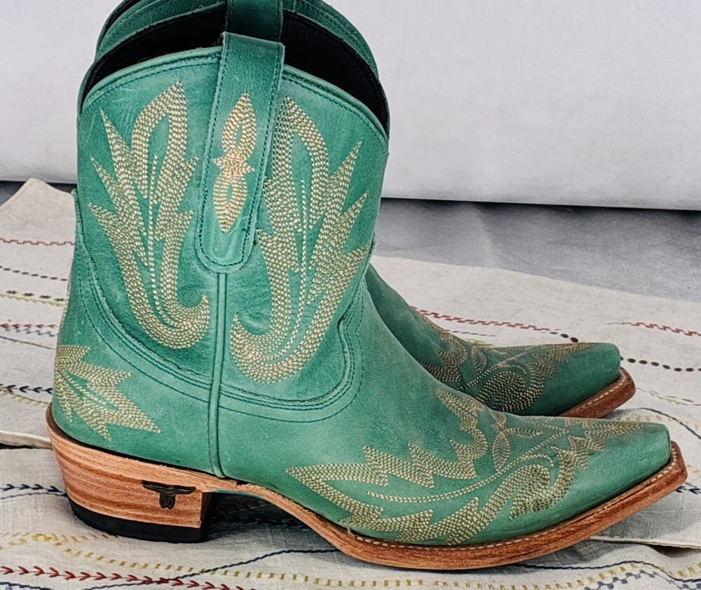 Lane LEXINGTON Womens Turquise Tan Emb Cowboy Bootie Western Cowgirl Boots 6 1/2